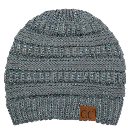 C.C Apparel Dusty Grey C.C Hat 20AM - Slouchy Thick Warm Cap Hat Skully Metallic Cable Knit Beanie