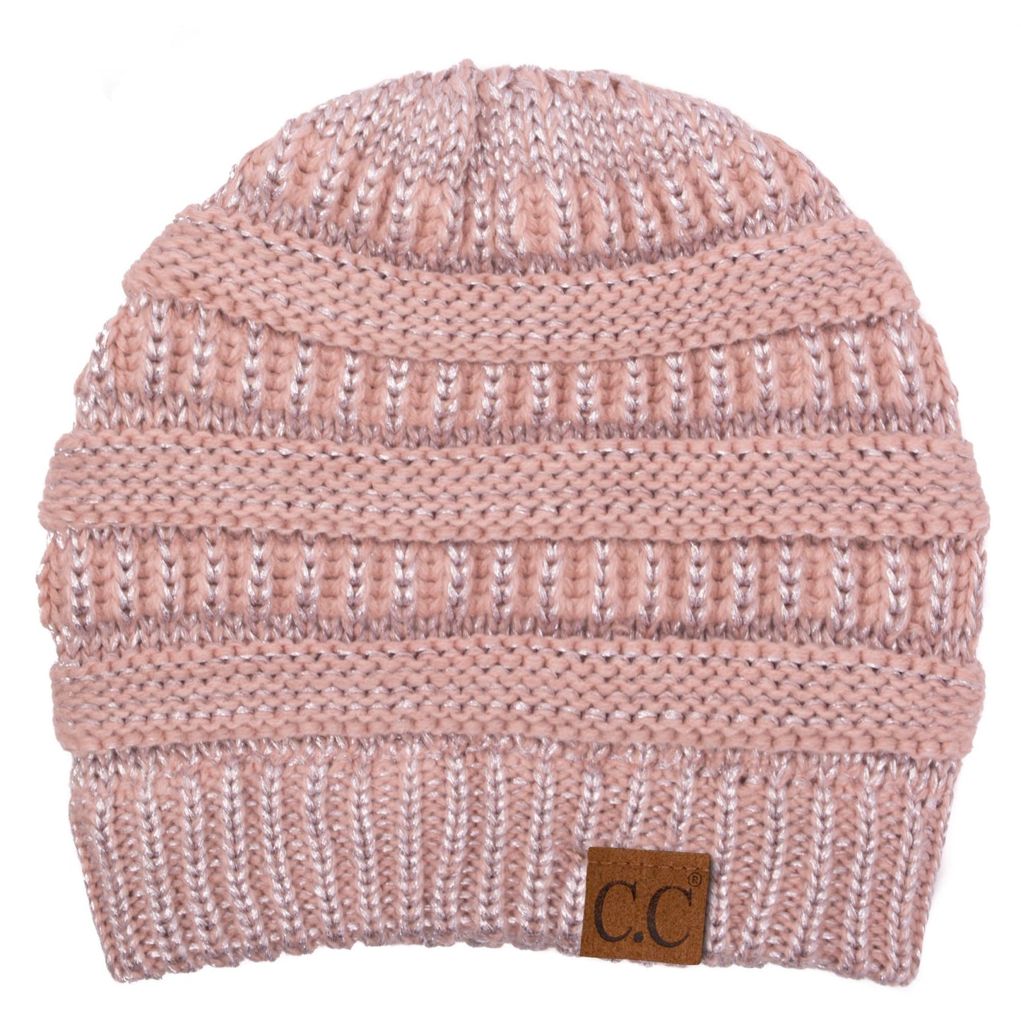 C.C Apparel Indi Pink/Silver C.C Hat 20AM - Slouchy Thick Warm Cap Hat Skully Metallic Cable Knit Beanie