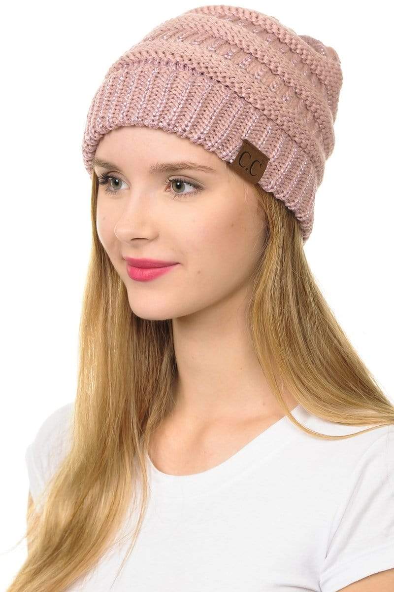 C.C Apparel Rose C.C Hat 20AM - Slouchy Thick Warm Cap Hat Skully Metallic Cable Knit Beanie