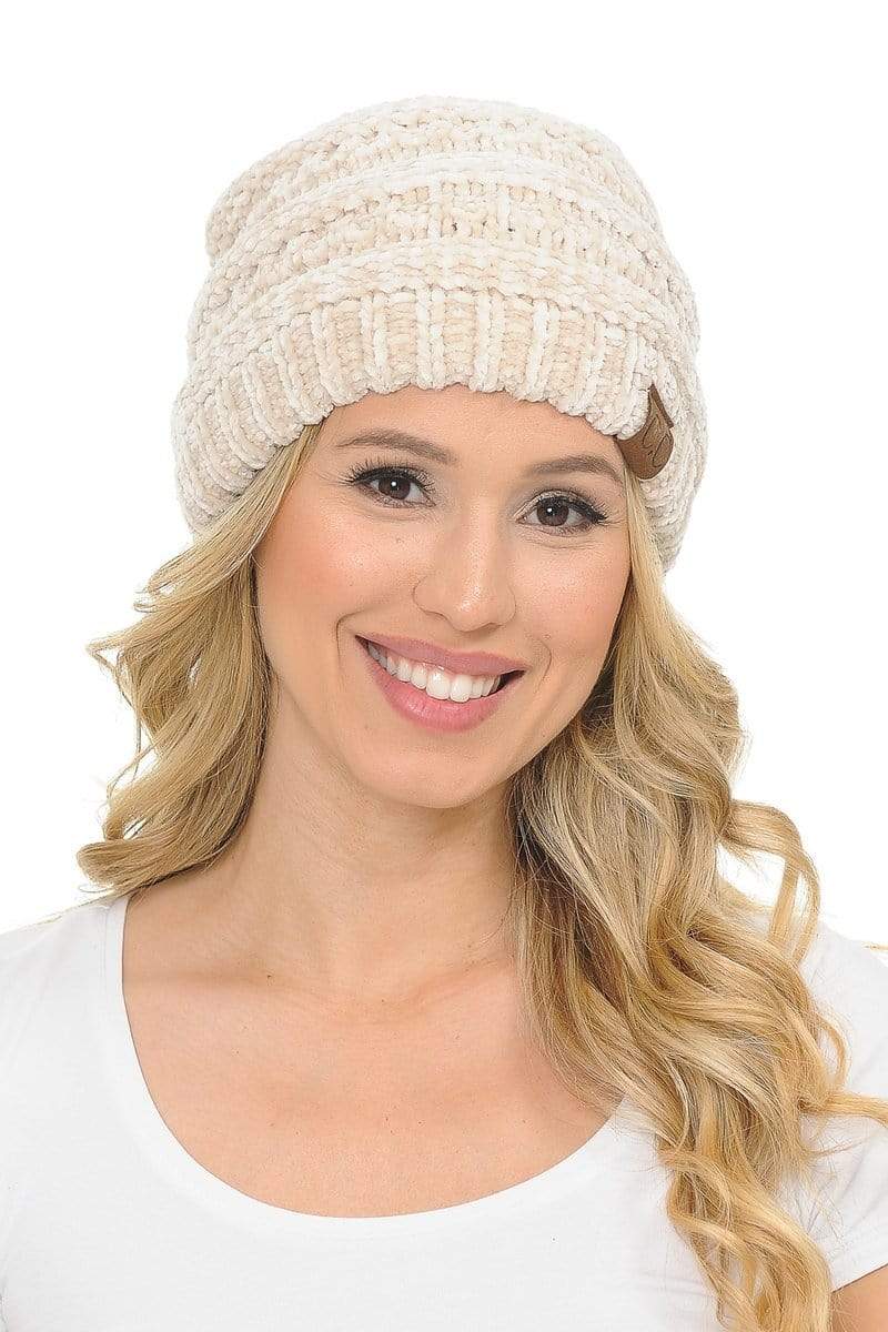 C.C Apparel C.C Hat 30 - Chenille Textured Soft Stretchy Warm Thick Cap Hat Cable Knit Beanie