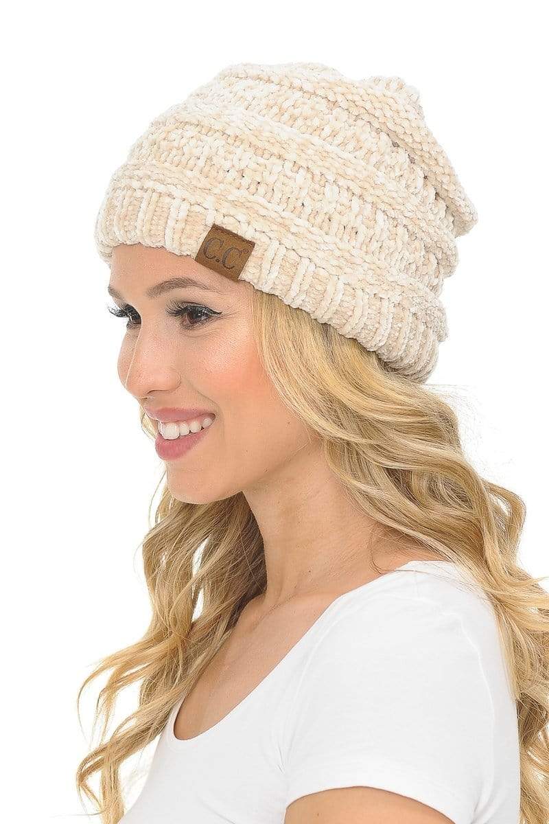 C.C Apparel C.C Hat 30 - Chenille Textured Soft Stretchy Warm Thick Cap Hat Cable Knit Beanie