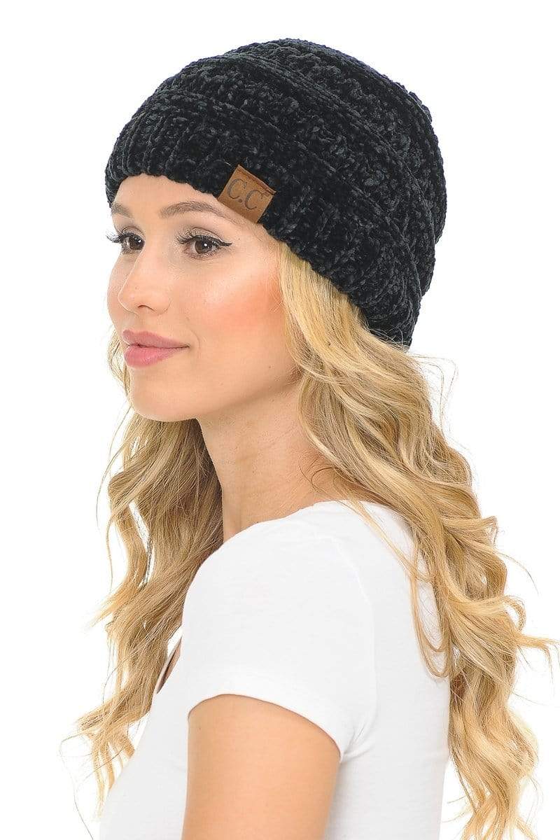 C.C Apparel C.C Hat 30 - Chenille Textured Soft Stretchy Warm Thick Cap Hat Cable Knit Beanie