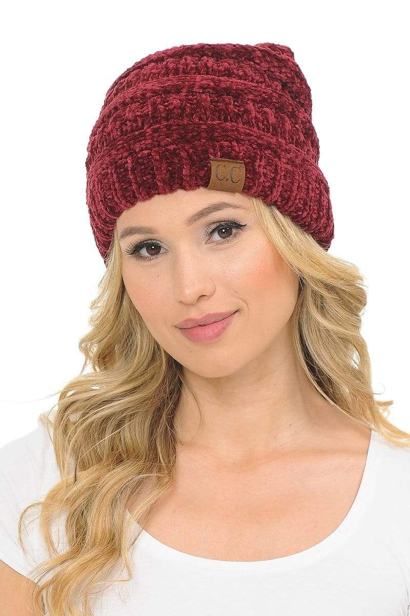 C.C Apparel C.C Hat 30 - Chenille Textured Soft Stretchy Warm Thick Cap Hat Cable Knit Beanie