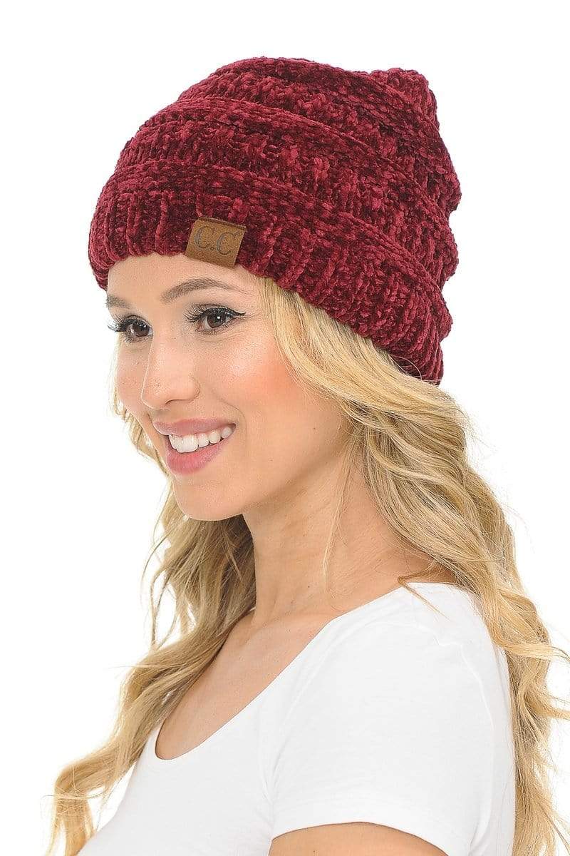 C.C Apparel C.C Hat 30 - Chenille Textured Soft Stretchy Warm Thick Cap Hat Cable Knit Beanie
