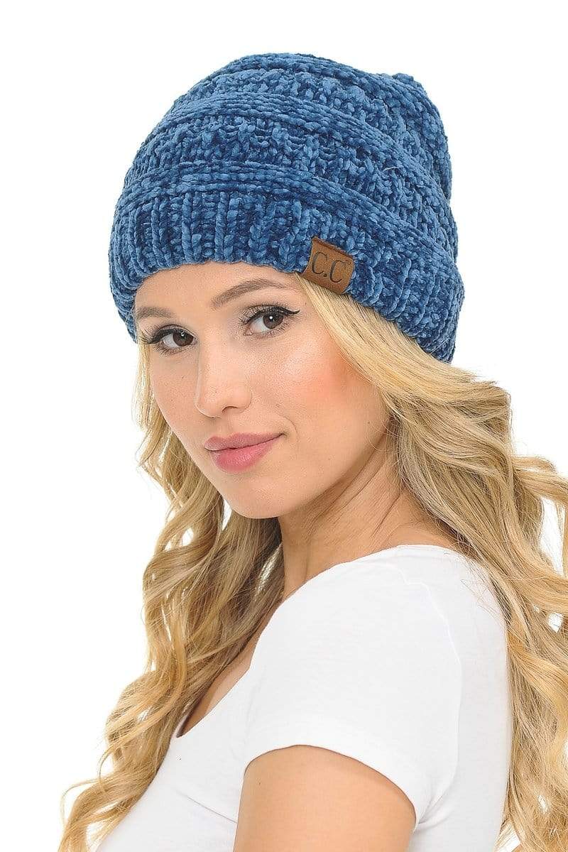 C.C Apparel C.C Hat 30 - Chenille Textured Soft Stretchy Warm Thick Cap Hat Cable Knit Beanie