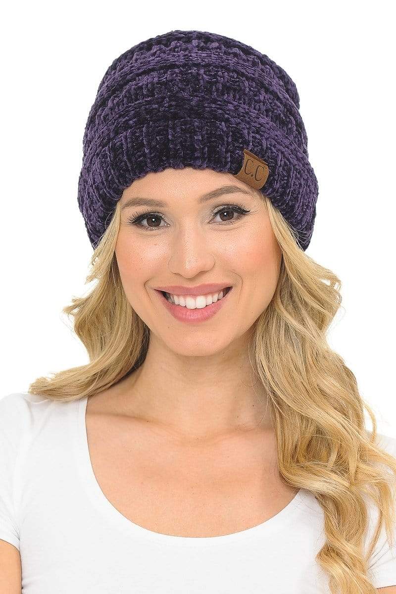 C.C Apparel C.C Hat 30 - Chenille Textured Soft Stretchy Warm Thick Cap Hat Cable Knit Beanie