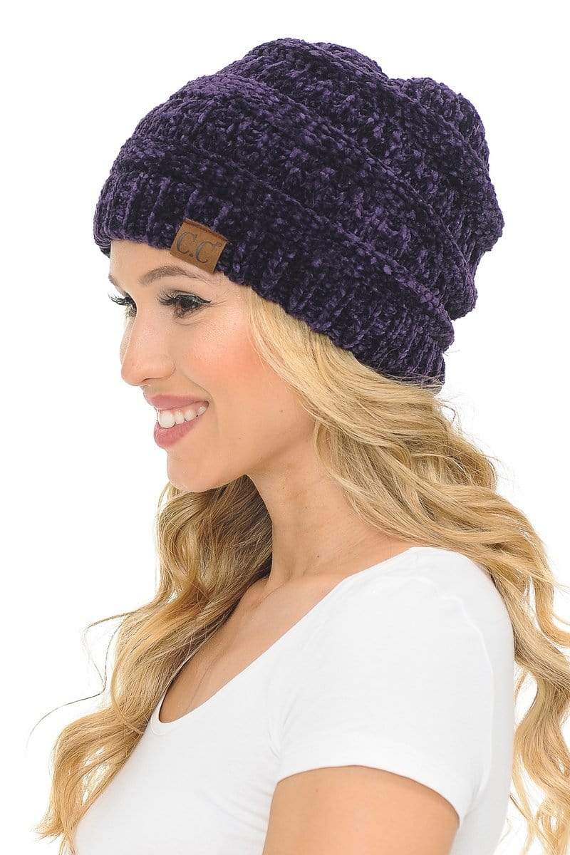 C.C Apparel C.C Hat 30 - Chenille Textured Soft Stretchy Warm Thick Cap Hat Cable Knit Beanie