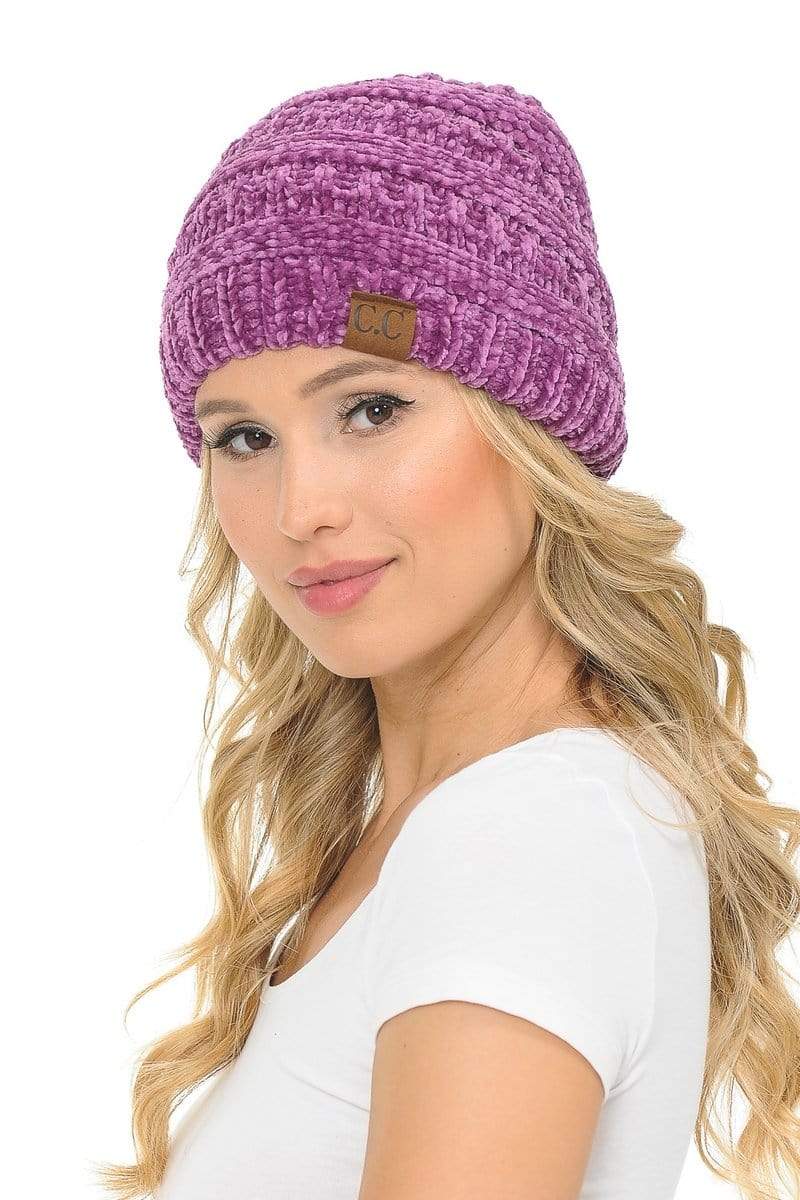 C.C Apparel C.C Hat 30 - Chenille Textured Soft Stretchy Warm Thick Cap Hat Cable Knit Beanie