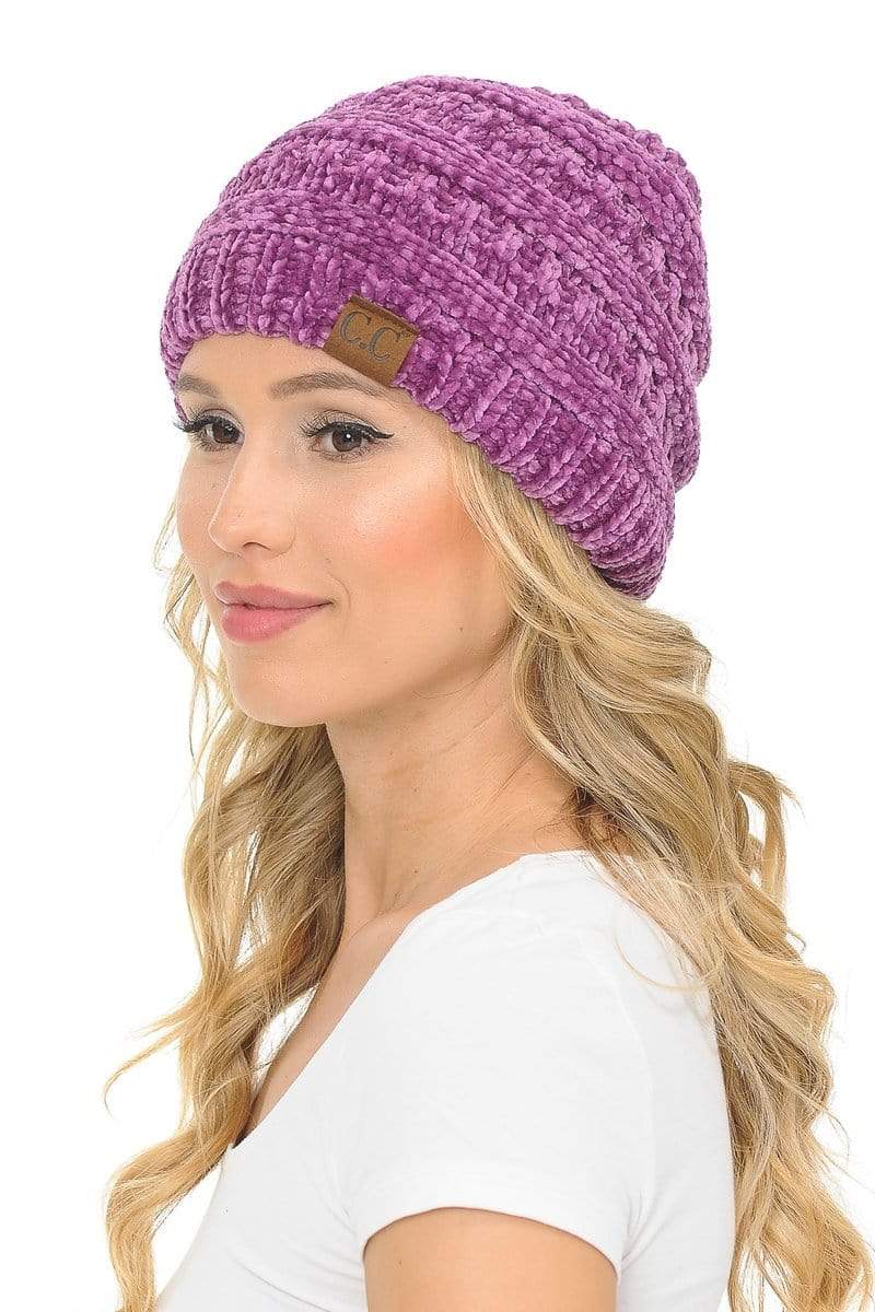 C.C Apparel C.C Hat 30 - Chenille Textured Soft Stretchy Warm Thick Cap Hat Cable Knit Beanie