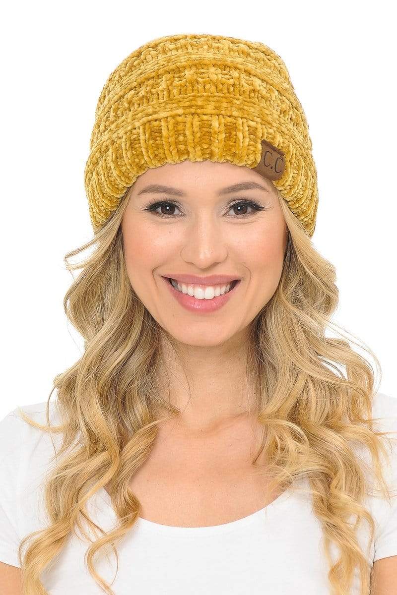 C.C Apparel C.C Hat 30 - Chenille Textured Soft Stretchy Warm Thick Cap Hat Cable Knit Beanie