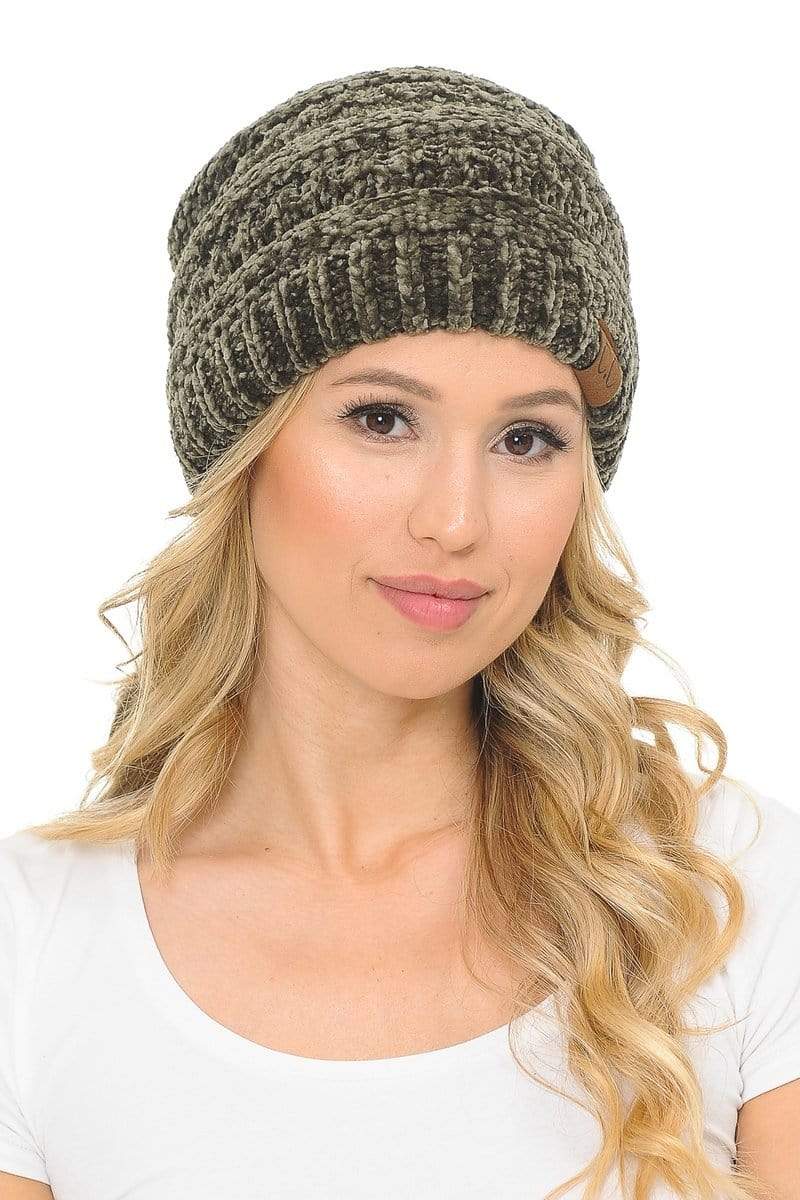 C.C Apparel C.C Hat 30 - Chenille Textured Soft Stretchy Warm Thick Cap Hat Cable Knit Beanie