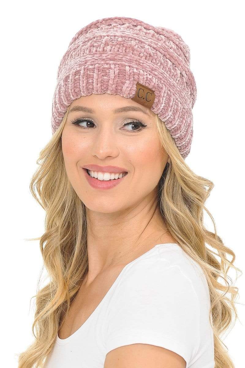 C.C Apparel C.C Hat 30 - Chenille Textured Soft Stretchy Warm Thick Cap Hat Cable Knit Beanie