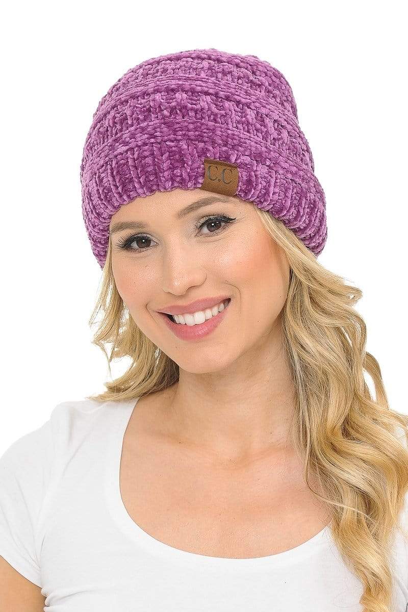 C.C Apparel Lavender C.C Hat 30 - Chenille Textured Soft Stretchy Warm Thick Cap Hat Cable Knit Beanie