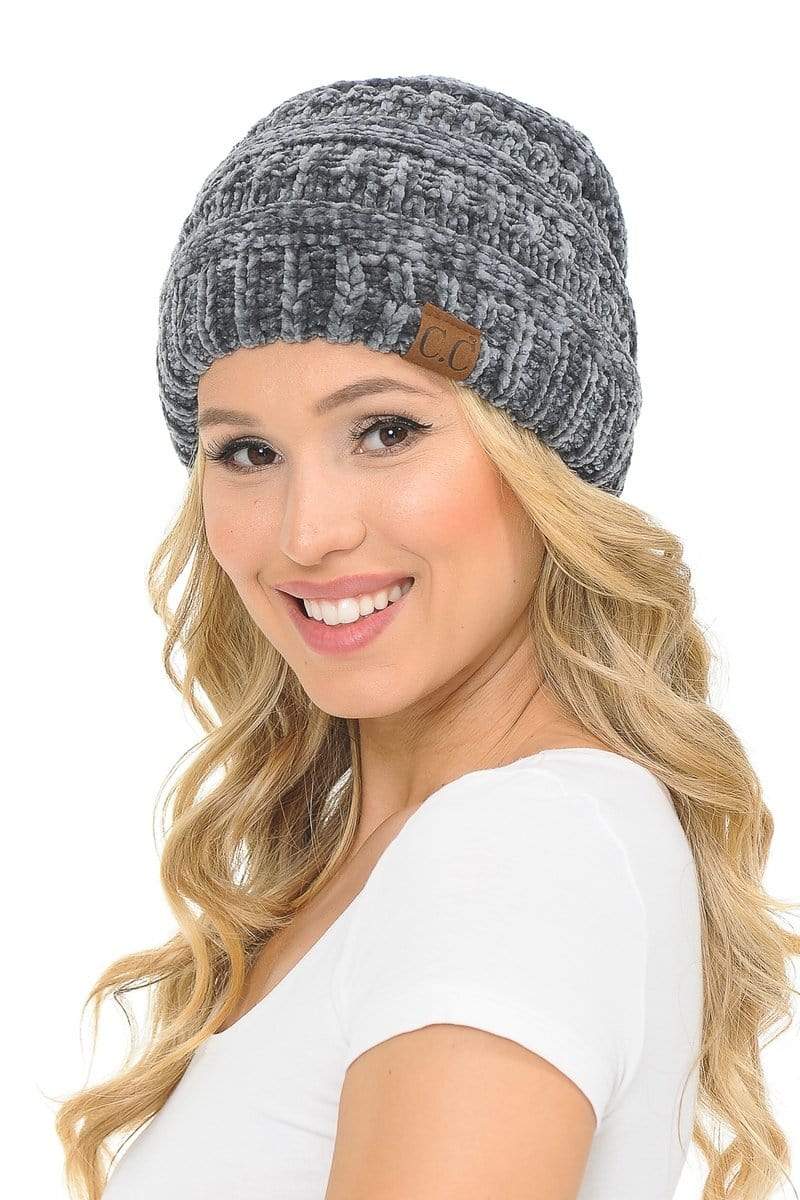 C.C Apparel Light Melange C.C Hat 30 - Chenille Textured Soft Stretchy Warm Thick Cap Hat Cable Knit Beanie