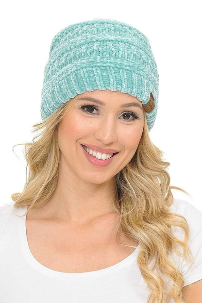 C.C Apparel Mint C.C Hat 30 - Chenille Textured Soft Stretchy Warm Thick Cap Hat Cable Knit Beanie