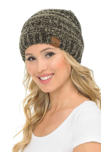 C.C Apparel New Olive C.C Hat 30 - Chenille Textured Soft Stretchy Warm Thick Cap Hat Cable Knit Beanie