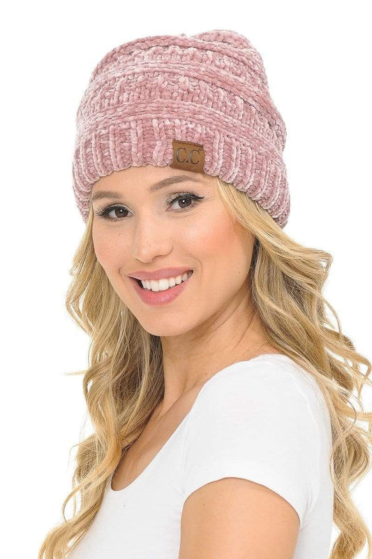 C.C Apparel Rose C.C Hat 30 - Chenille Textured Soft Stretchy Warm Thick Cap Hat Cable Knit Beanie