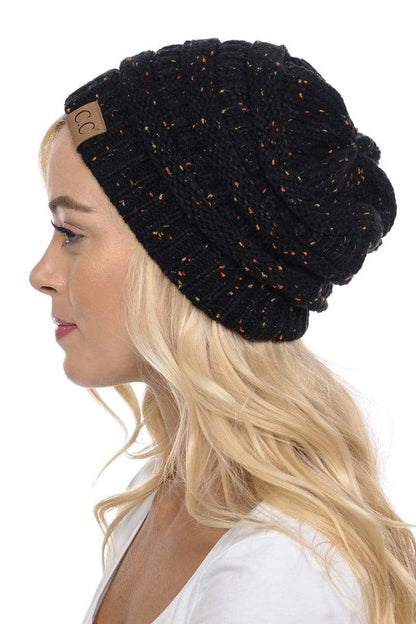 C.C Apparel Black C.C Hat 33 - Slouchy Thick Warm Cap Hat Skully Confetti Cable Knit Beanie