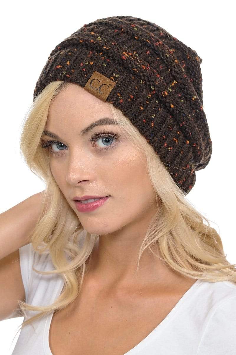 C.C Apparel Brown C.C Hat 33 - Slouchy Thick Warm Cap Hat Skully Confetti Cable Knit Beanie
