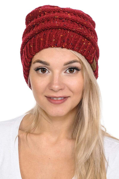 C.C Apparel Burgundy C.C Hat 33 - Slouchy Thick Warm Cap Hat Skully Confetti Cable Knit Beanie