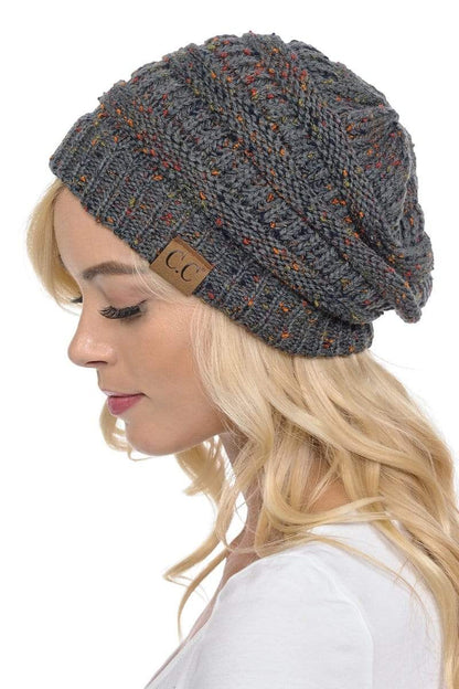 C.C Apparel Dark Melange C.C Hat 33 - Slouchy Thick Warm Cap Hat Skully Confetti Cable Knit Beanie
