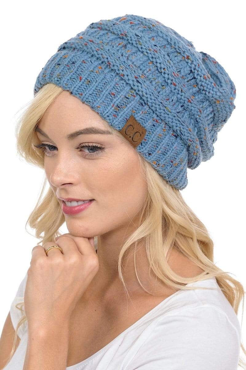 C.C Apparel Denim C.C Hat 33 - Slouchy Thick Warm Cap Hat Skully Confetti Cable Knit Beanie