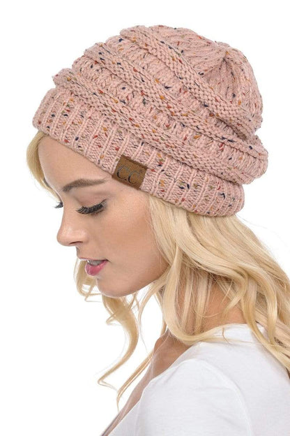 C.C Apparel Indi Pink C.C Hat 33 - Slouchy Thick Warm Cap Hat Skully Confetti Cable Knit Beanie