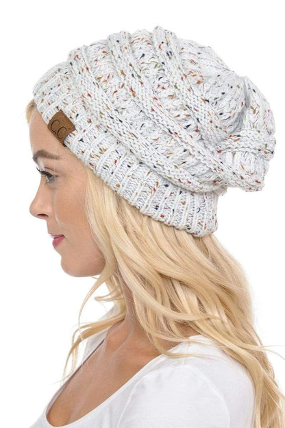 C.C Apparel Ivory C.C Hat 33 - Slouchy Thick Warm Cap Hat Skully Confetti Cable Knit Beanie