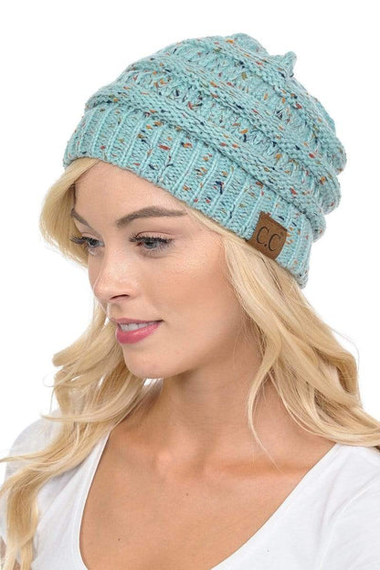 C.C Apparel Mint C.C Hat 33 - Slouchy Thick Warm Cap Hat Skully Confetti Cable Knit Beanie