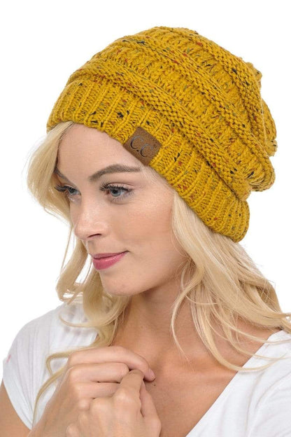 C.C Apparel Mustard C.C Hat 33 - Slouchy Thick Warm Cap Hat Skully Confetti Cable Knit Beanie