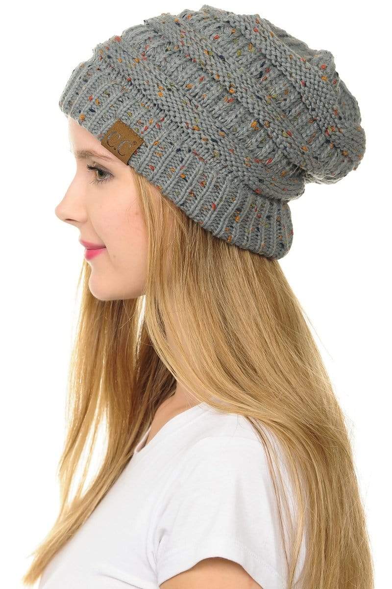 C.C Apparel Natural Grey C.C Hat 33 - Slouchy Thick Warm Cap Hat Skully Confetti Cable Knit Beanie