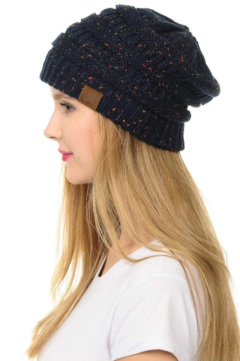 C.C Apparel Navy C.C Hat 33 - Slouchy Thick Warm Cap Hat Skully Confetti Cable Knit Beanie