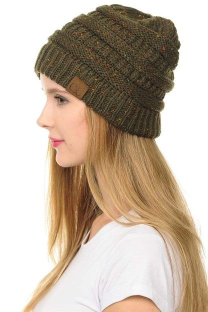 C.C Apparel New Olive C.C Hat 33 - Slouchy Thick Warm Cap Hat Skully Confetti Cable Knit Beanie
