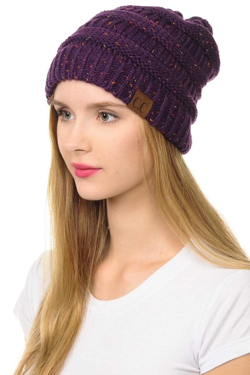 C.C Apparel Purple C.C Hat 33 - Slouchy Thick Warm Cap Hat Skully Confetti Cable Knit Beanie