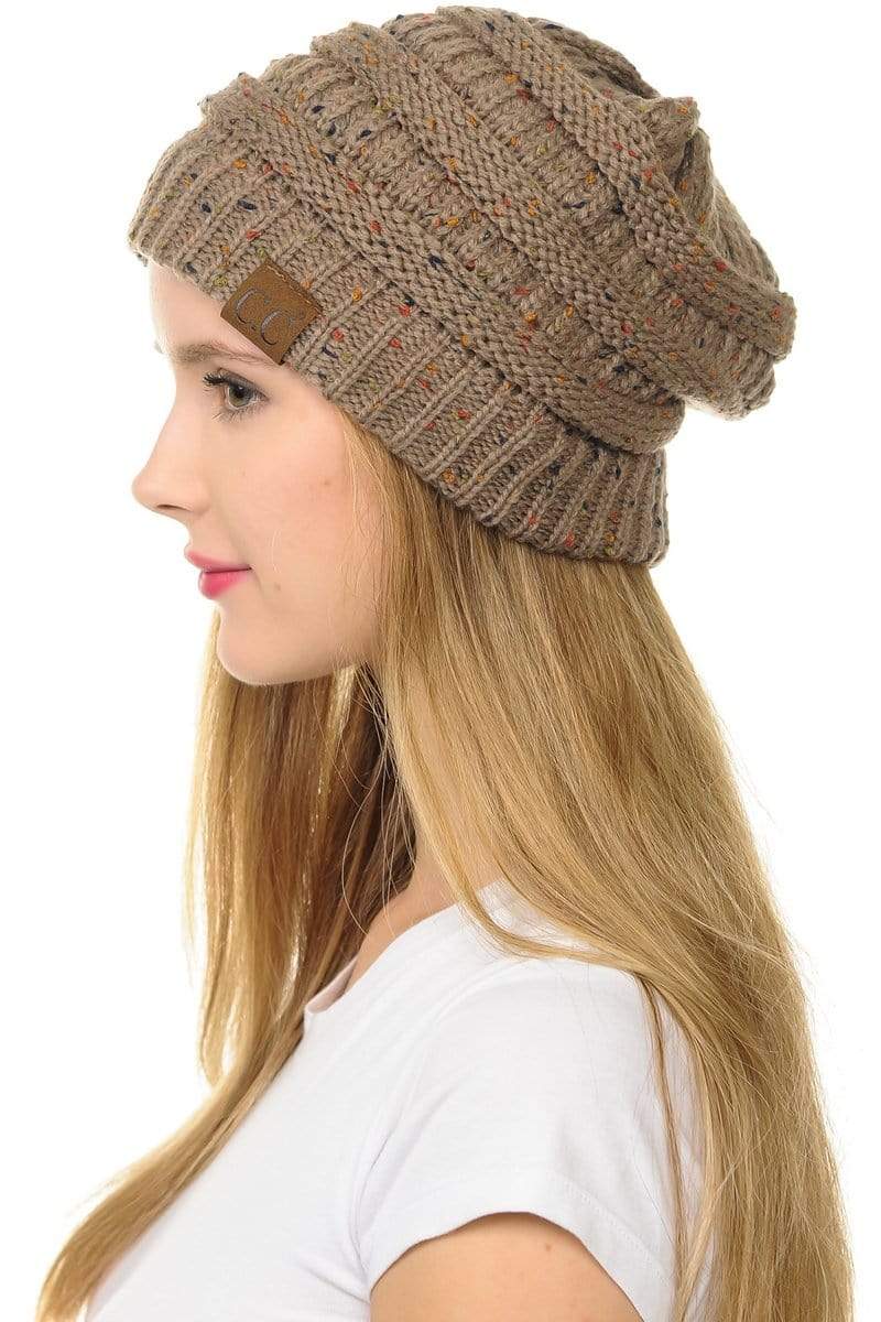 C.C Apparel Taupe C.C Hat 33 - Slouchy Thick Warm Cap Hat Skully Confetti Cable Knit Beanie