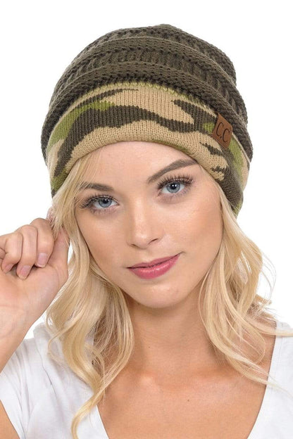 C.C Apparel C.C Hat 46 - Slouchy Thick Warm Cap Hat Skully Camouflage Cuff Cable Knit Beanie