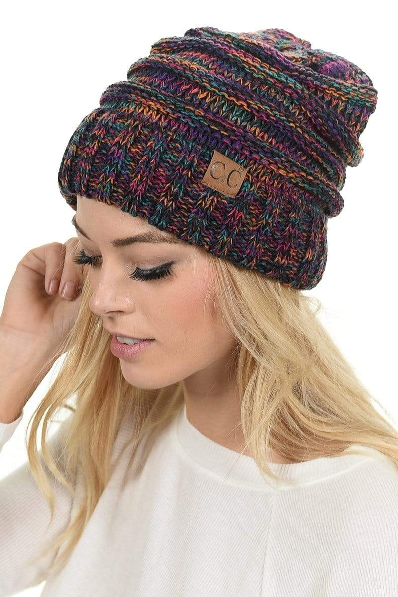 C.C Apparel C.C Hat 6242 - Oversized Baggy Slouch Thick Warm Cap Hat Skully Mixed Multi Color Cable Knit Beanie