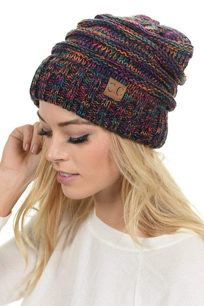 C.C Apparel C.C Hat 6242 - Oversized Baggy Slouch Thick Warm Cap Hat Skully Mixed Multi Color Cable Knit Beanie