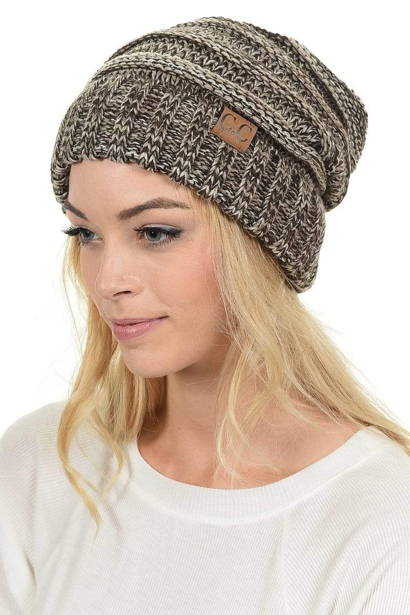 C.C Apparel C.C Hat 6242 - Oversized Baggy Slouch Thick Warm Cap Hat Skully Mixed Multi Color Cable Knit Beanie