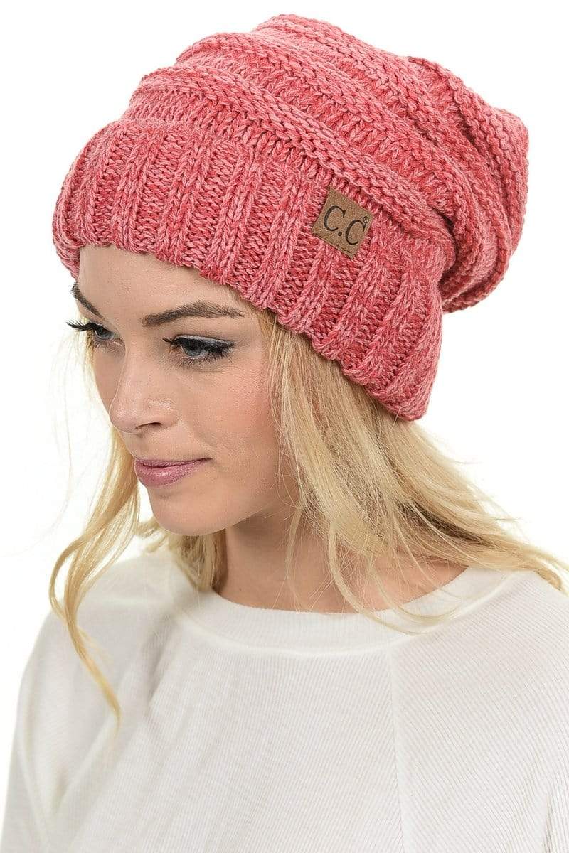 C.C Apparel C.C Hat 6242 - Oversized Baggy Slouch Thick Warm Cap Hat Skully Mixed Multi Color Cable Knit Beanie