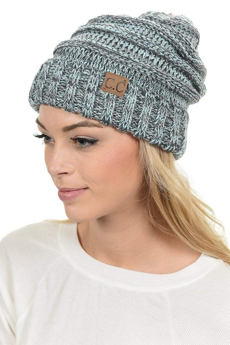 C.C Apparel C.C Hat 6242 - Oversized Baggy Slouch Thick Warm Cap Hat Skully Mixed Multi Color Cable Knit Beanie