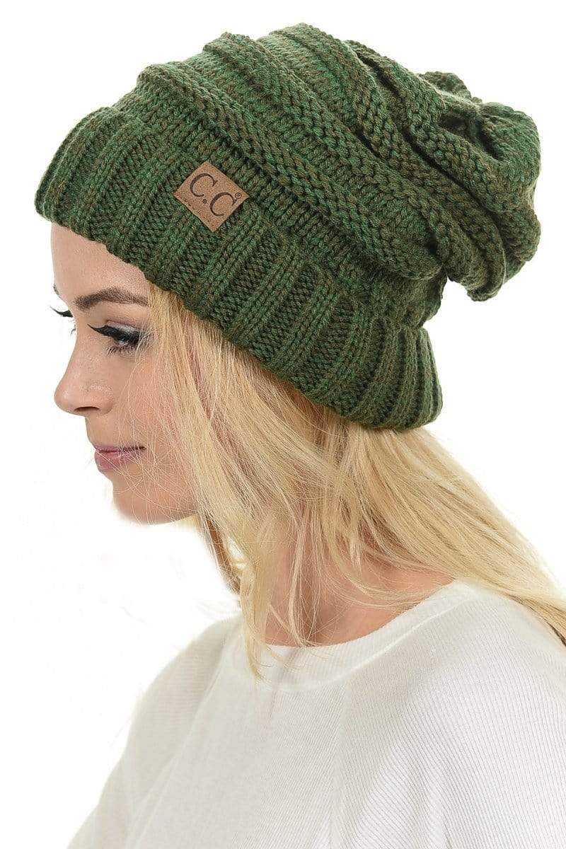 C.C Apparel C.C Hat 6242 - Oversized Baggy Slouch Thick Warm Cap Hat Skully Mixed Multi Color Cable Knit Beanie