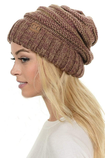 C.C Apparel C.C Hat 6242 - Oversized Baggy Slouch Thick Warm Cap Hat Skully Mixed Multi Color Cable Knit Beanie