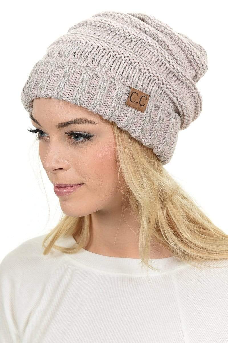 C.C Apparel C.C Hat 6242 - Oversized Baggy Slouch Thick Warm Cap Hat Skully Mixed Multi Color Cable Knit Beanie