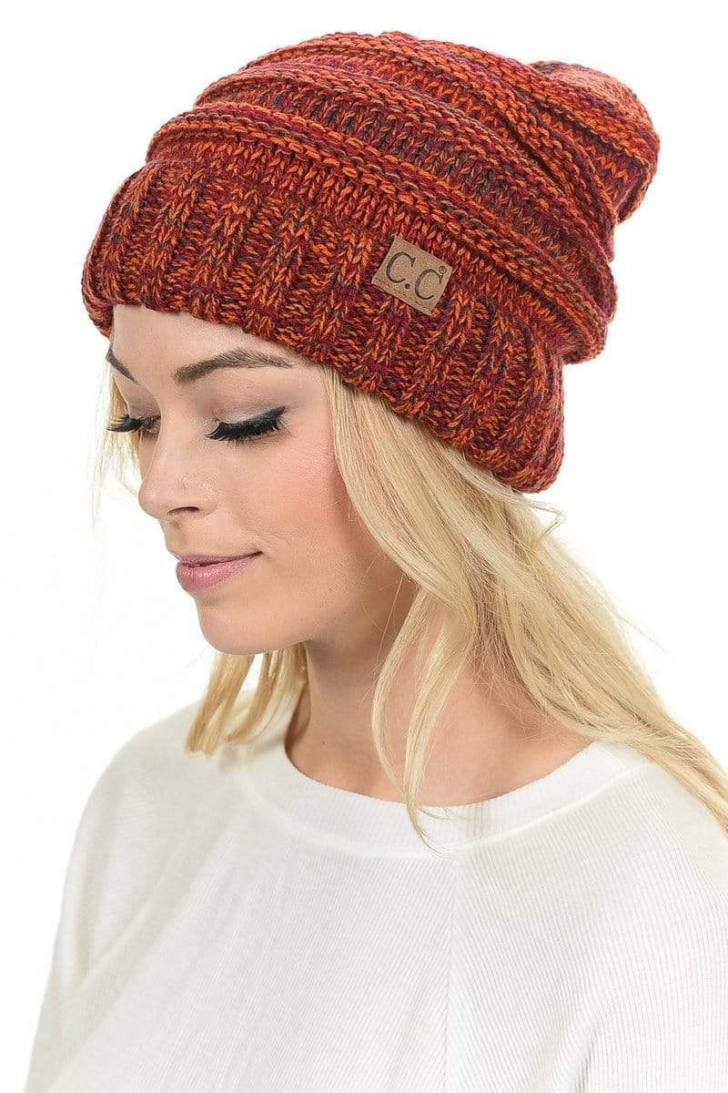C.C Apparel C.C Hat 6242 - Oversized Baggy Slouch Thick Warm Cap Hat Skully Mixed Multi Color Cable Knit Beanie