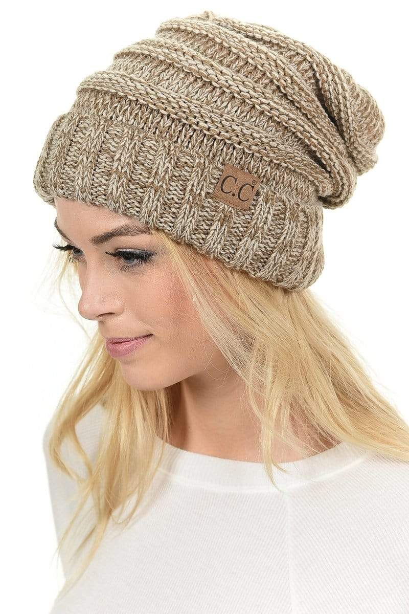 C.C Apparel C.C Hat 6242 - Oversized Baggy Slouch Thick Warm Cap Hat Skully Mixed Multi Color Cable Knit Beanie