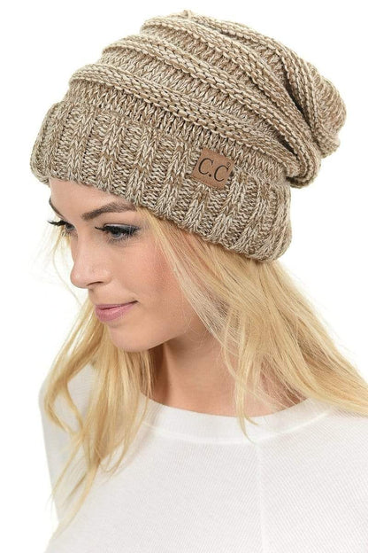 C.C Apparel C.C Hat 6242 - Oversized Baggy Slouch Thick Warm Cap Hat Skully Mixed Multi Color Cable Knit Beanie