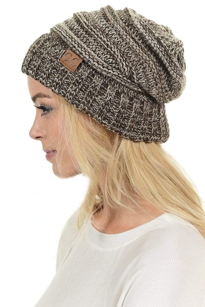C.C Apparel Brown C.C Hat 6242 - Oversized Baggy Slouch Thick Warm Cap Hat Skully Mixed Multi Color Cable Knit Beanie