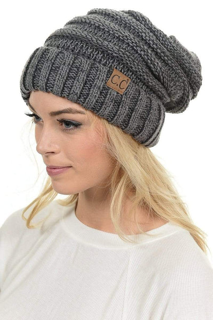 C.C Apparel Dark and Light Grey C.C Hat 6242 - Oversized Baggy Slouch Thick Warm Cap Hat Skully Mixed Multi Color Cable Knit Beanie