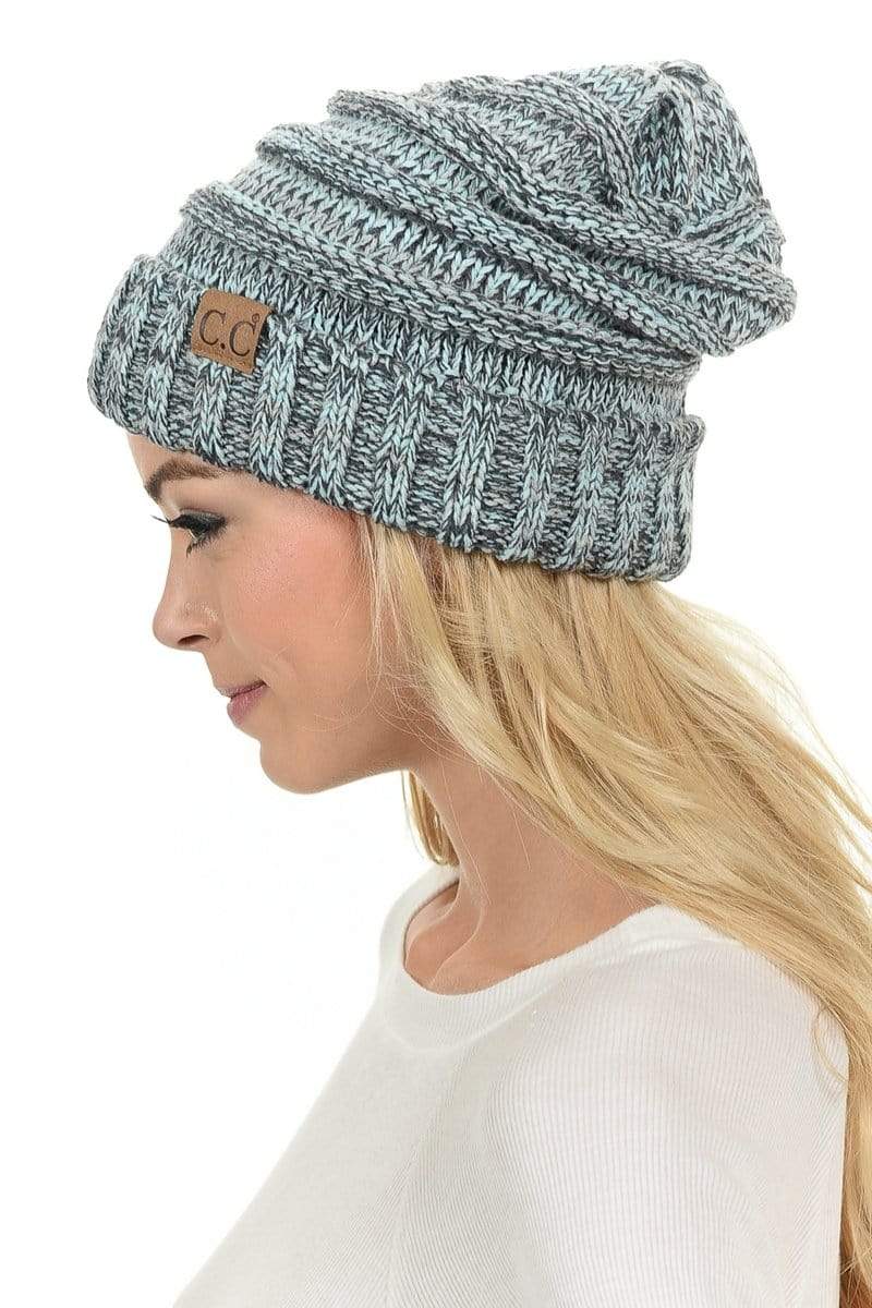 C.C Apparel Mint C.C Hat 6242 - Oversized Baggy Slouch Thick Warm Cap Hat Skully Mixed Multi Color Cable Knit Beanie